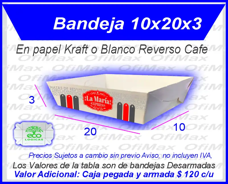 bandejas de carton ecologicas para comidas rapidas 10x20x3, Bogota, Colombia